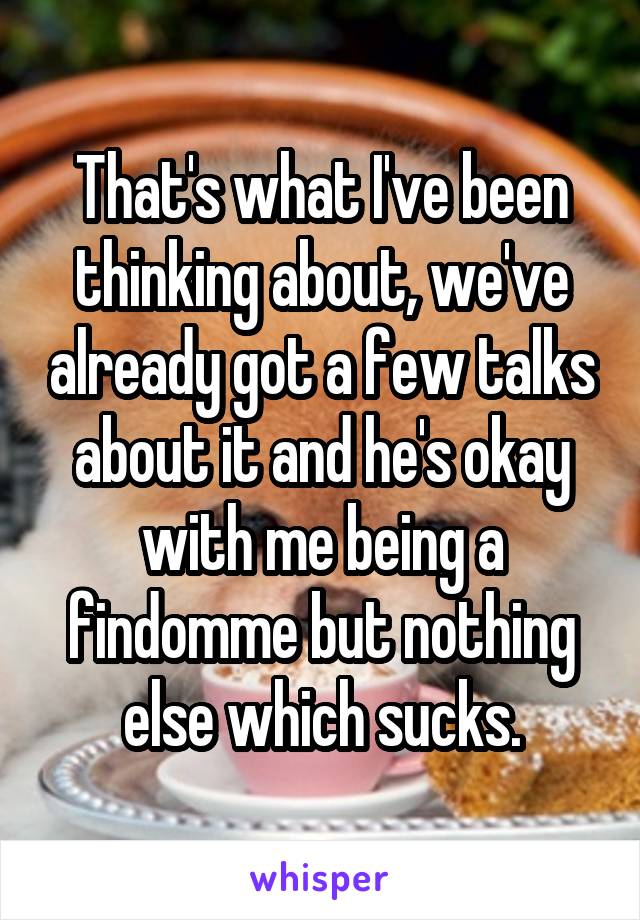 That's what I've been thinking about, we've already got a few talks about it and he's okay with me being a findomme but nothing else which sucks.