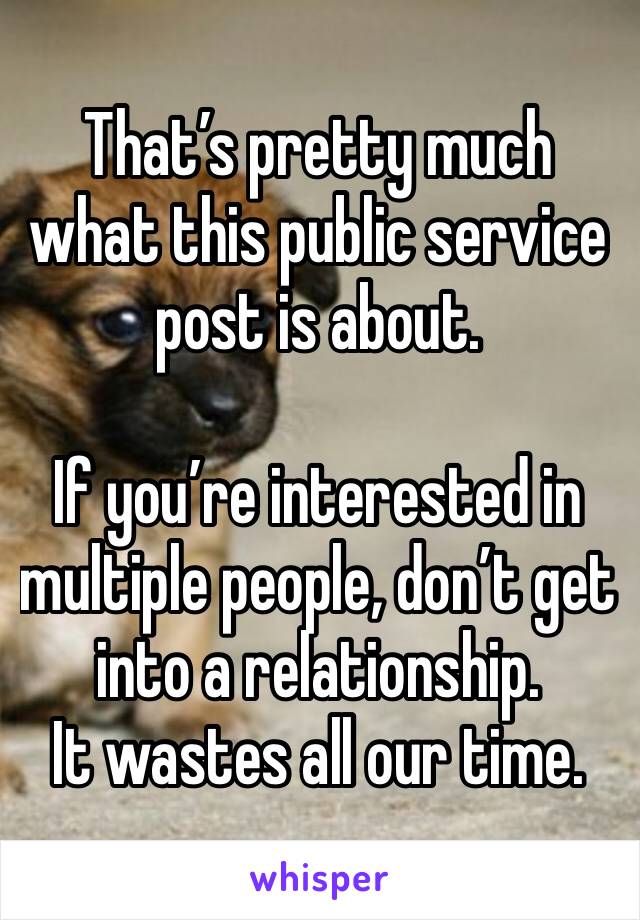 That’s pretty much what this public service post is about. 

If you’re interested in multiple people, don’t get into a relationship. 
It wastes all our time. 