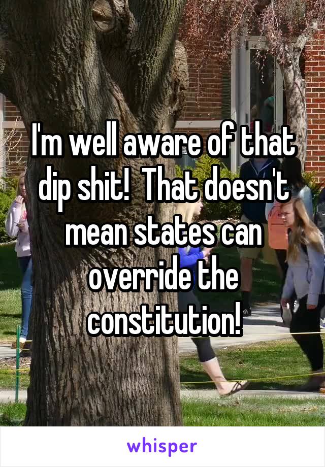 I'm well aware of that dip shit!  That doesn't mean states can override the constitution!