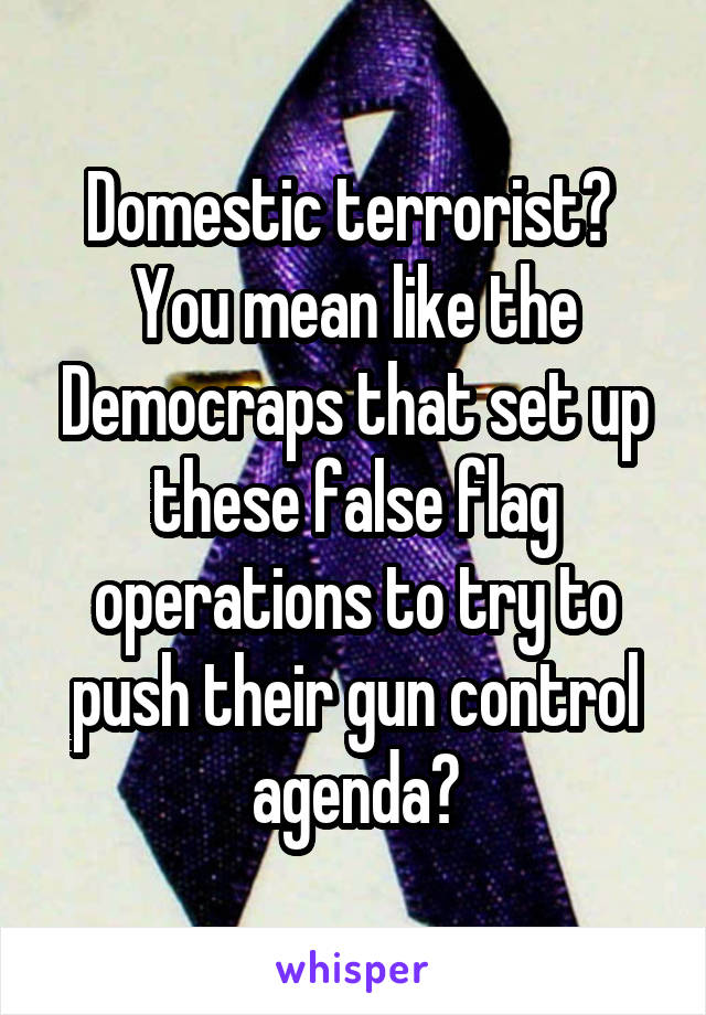 Domestic terrorist?  You mean like the Democraps that set up these false flag operations to try to push their gun control agenda?