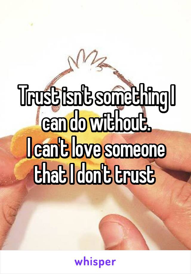 Trust isn't something I can do without.
I can't love someone that I don't trust 