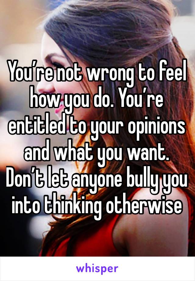 You’re not wrong to feel how you do. You’re entitled to your opinions and what you want. Don’t let anyone bully you into thinking otherwise 