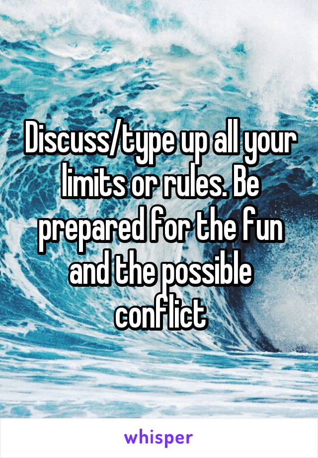 Discuss/type up all your limits or rules. Be prepared for the fun and the possible conflict