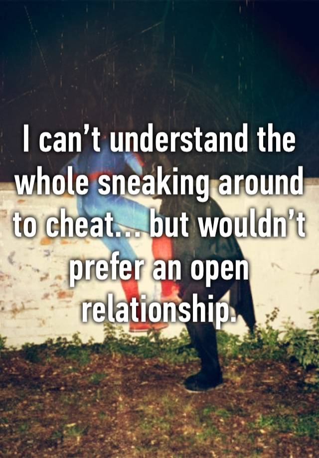 I can’t understand the whole sneaking around to cheat… but wouldn’t prefer an open relationship.