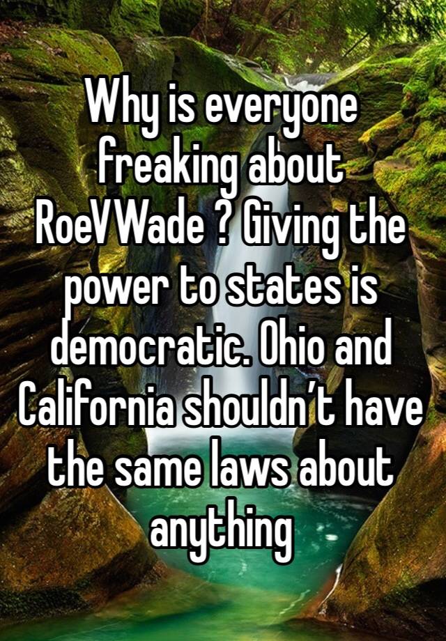 Why is everyone freaking about RoeVWade ? Giving the power to states is democratic. Ohio and California shouldn’t have the same laws about anything 