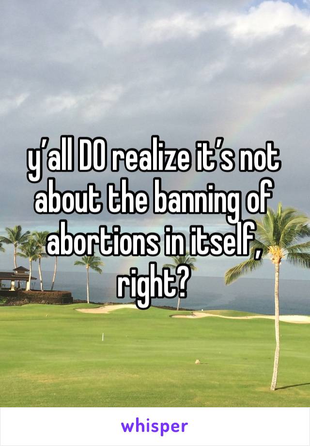 y’all DO realize it’s not about the banning of abortions in itself, right? 