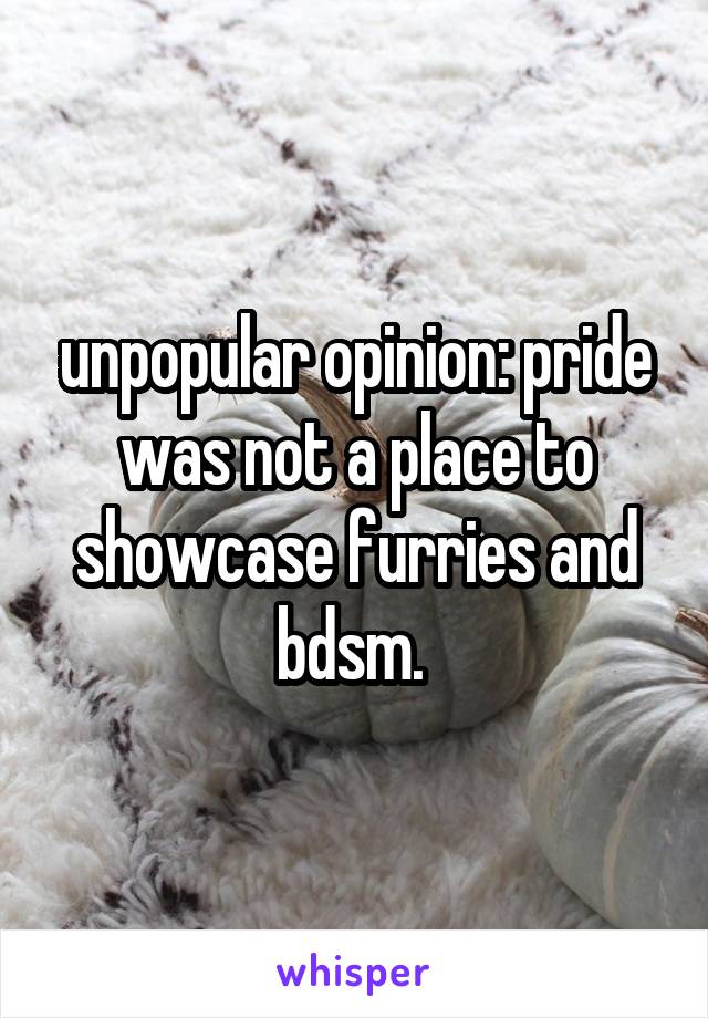 unpopular opinion: pride was not a place to showcase furries and bdsm. 