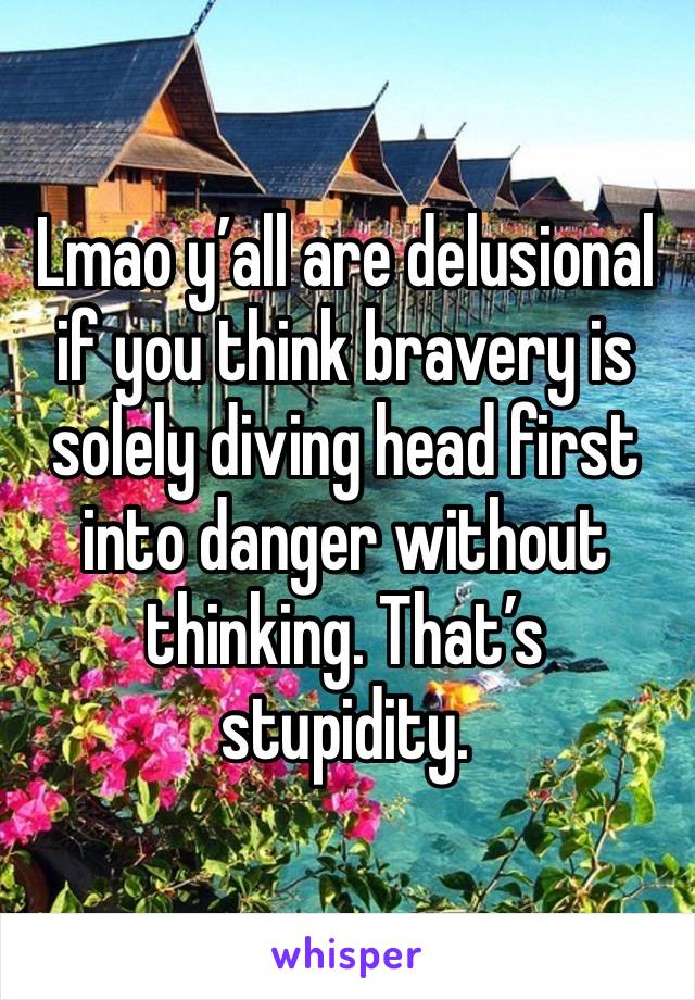 Lmao y’all are delusional if you think bravery is solely diving head first into danger without thinking. That’s stupidity.