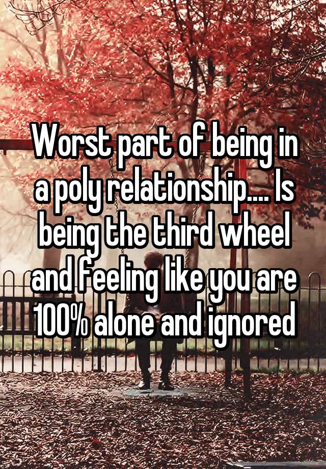 Worst part of being in a poly relationship.... Is being the third wheel and feeling like you are 100% alone and ignored