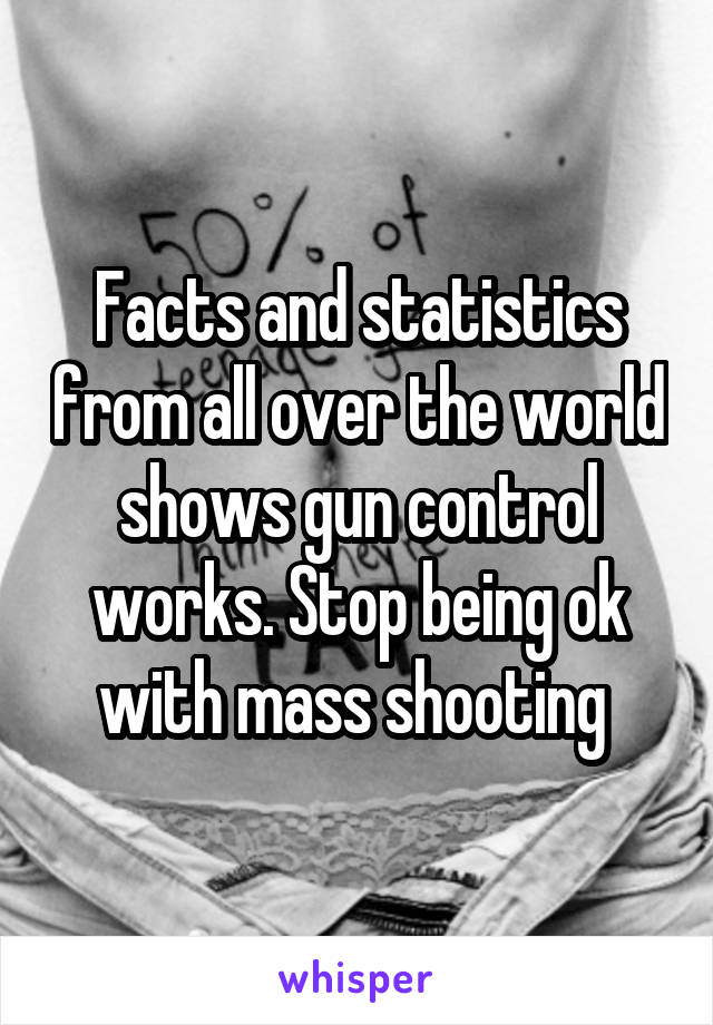 Facts and statistics from all over the world shows gun control works. Stop being ok with mass shooting 