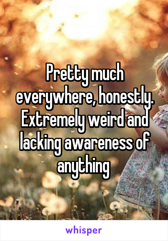 Pretty much everywhere, honestly. Extremely weird and lacking awareness of anything 