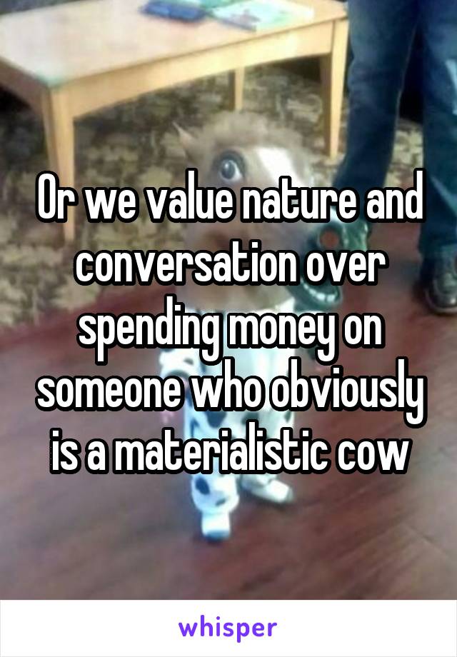 Or we value nature and conversation over spending money on someone who obviously is a materialistic cow