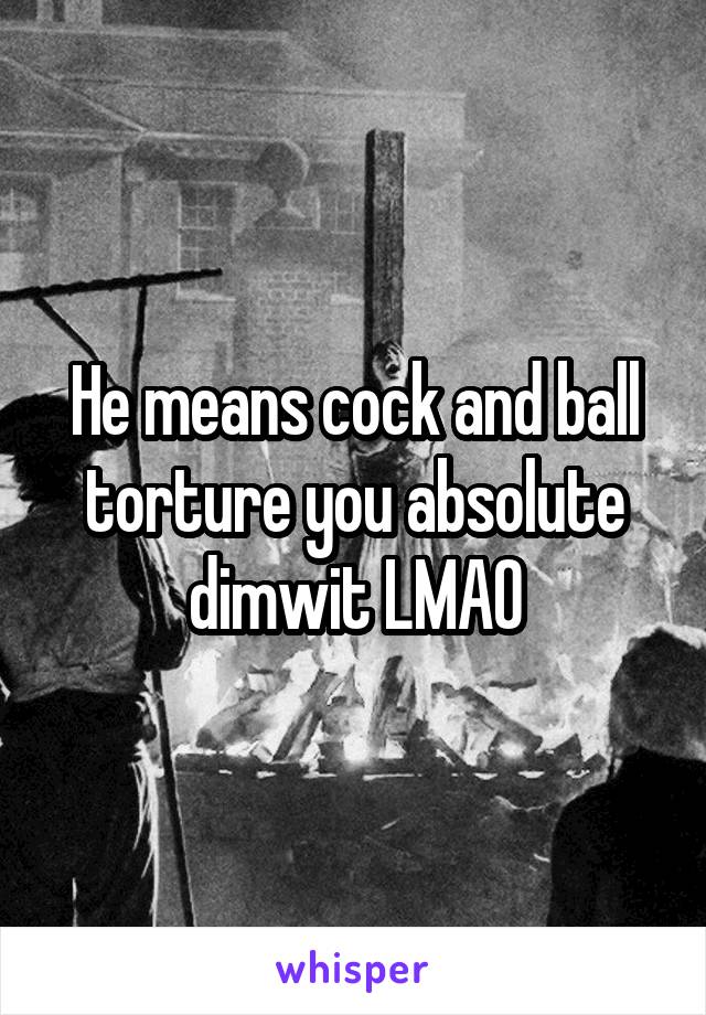 He means cock and ball torture you absolute dimwit LMAO