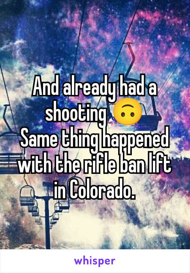 And already had a shooting 🙃
Same thing happened with the rifle ban lift in Colorado.