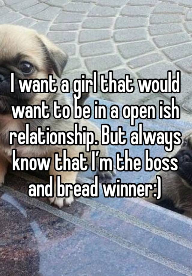 I want a girl that would want to be in a open ish relationship. But always know that I’m the boss and bread winner:)