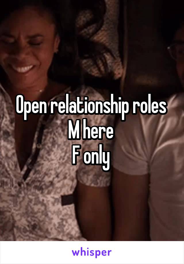 Open relationship roles 
M here 
F only 