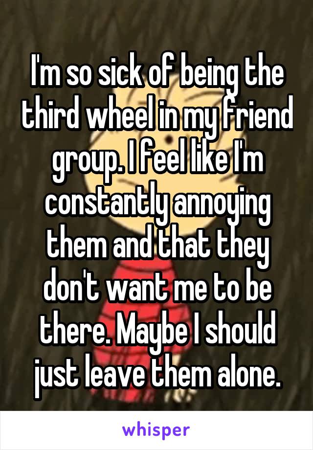 I'm so sick of being the third wheel in my friend group. I feel like I'm constantly annoying them and that they don't want me to be there. Maybe I should just leave them alone.