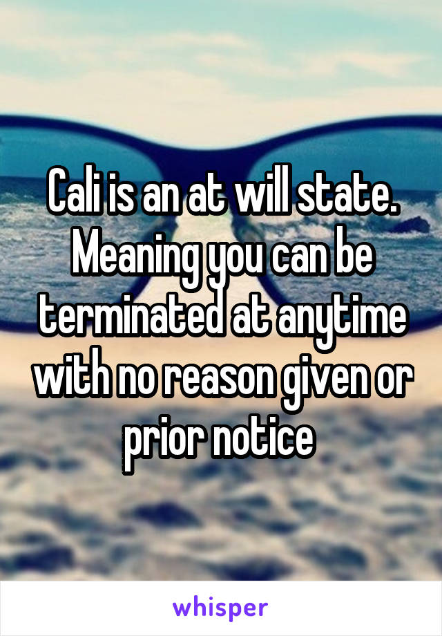 Cali is an at will state. Meaning you can be terminated at anytime with no reason given or prior notice 