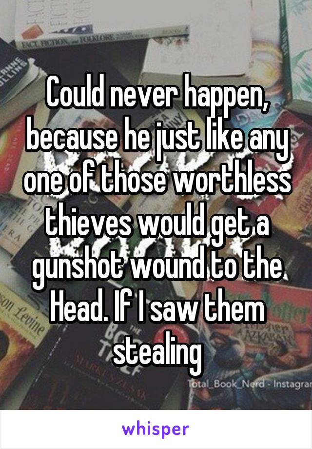 Could never happen, because he just like any one of those worthless thieves would get a gunshot wound to the Head. If I saw them stealing