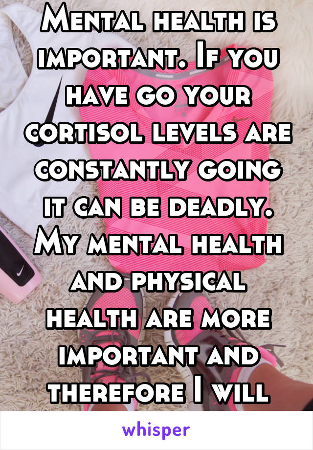 Mental health is important. If you have go your cortisol levels are constantly going it can be deadly. My mental health and physical health are more important and therefore I will take care of them.