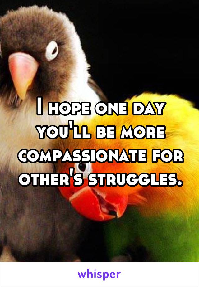 I hope one day you'll be more compassionate for other's struggles.