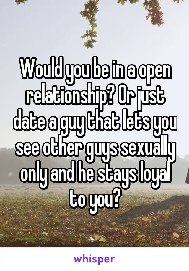 Would you be in a open relationship? Or just date a guy that lets you see other guys sexually only and he stays loyal to you?