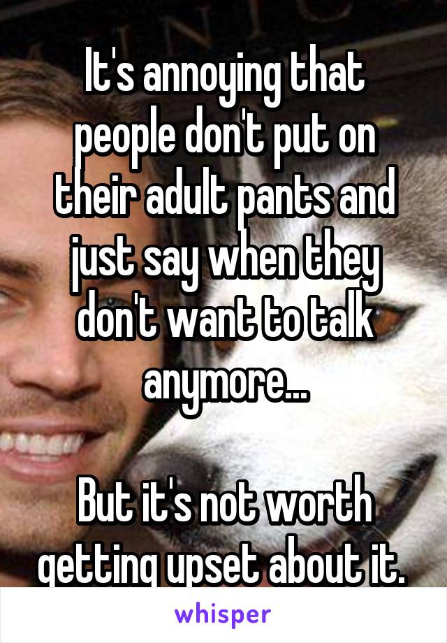 It's annoying that people don't put on their adult pants and just say when they don't want to talk anymore...

But it's not worth getting upset about it. 