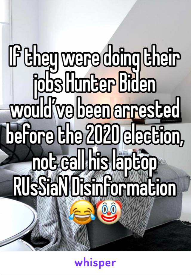 If they were doing their jobs Hunter Biden would’ve been arrested before the 2020 election, not call his laptop RUsSiaN Disinformation 😂🤡