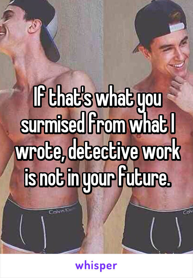 If that's what you surmised from what I wrote, detective work is not in your future.