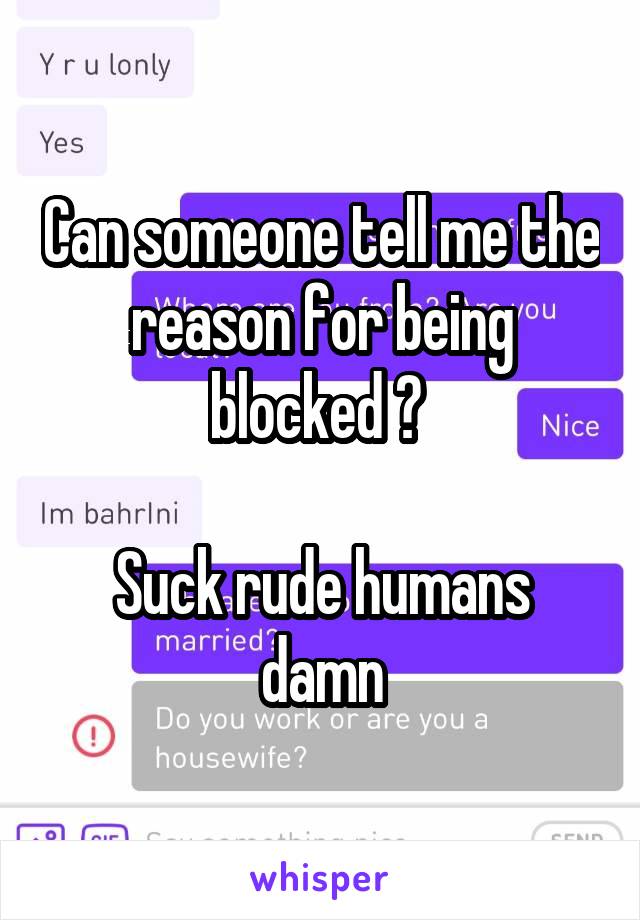 Can someone tell me the reason for being blocked ? 

Suck rude humans damn