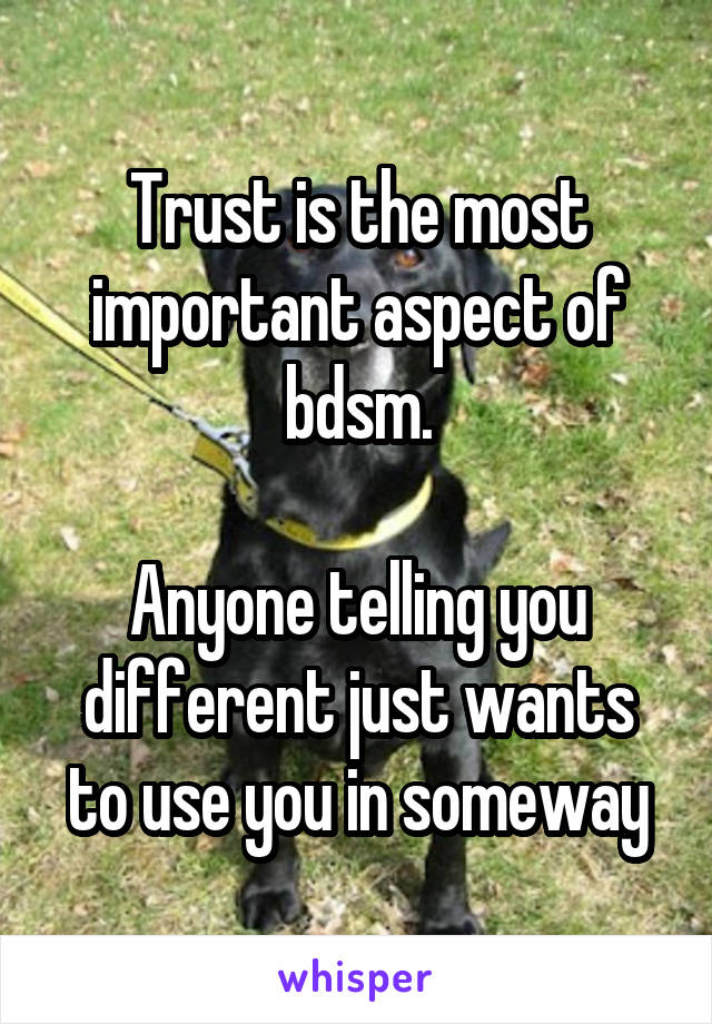 Trust is the most important aspect of bdsm.

Anyone telling you different just wants to use you in someway