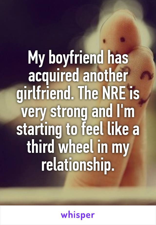 My boyfriend has acquired another girlfriend. The NRE is very strong and I'm starting to feel like a third wheel in my relationship.