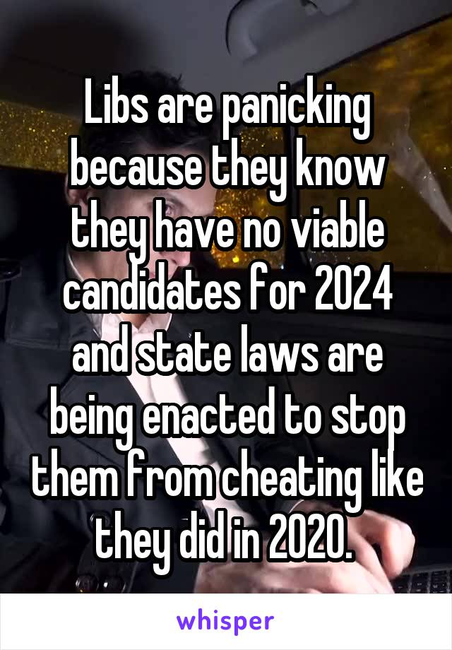 Libs are panicking because they know they have no viable candidates for 2024 and state laws are being enacted to stop them from cheating like they did in 2020. 