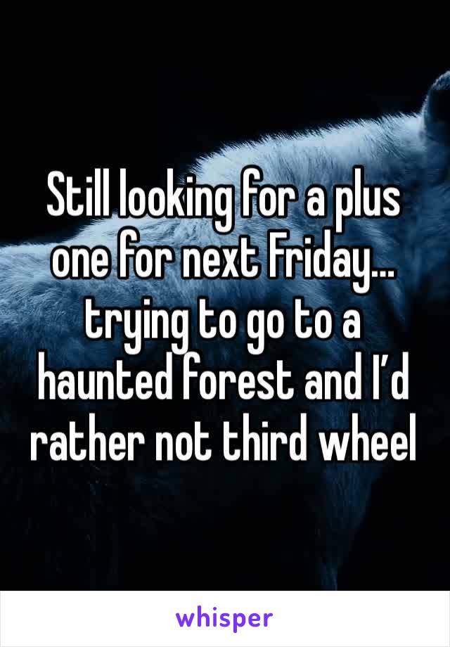 Still looking for a plus one for next Friday… trying to go to a haunted forest and I’d rather not third wheel