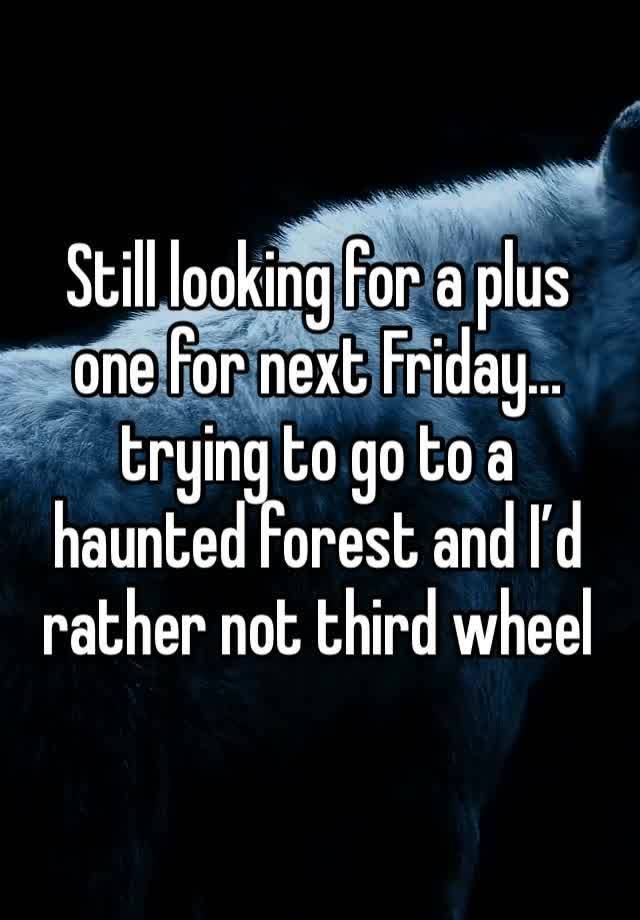 Still looking for a plus one for next Friday… trying to go to a haunted forest and I’d rather not third wheel