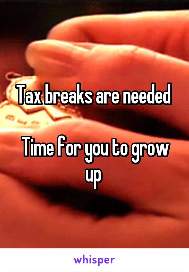 Tax breaks are needed 

Time for you to grow up 