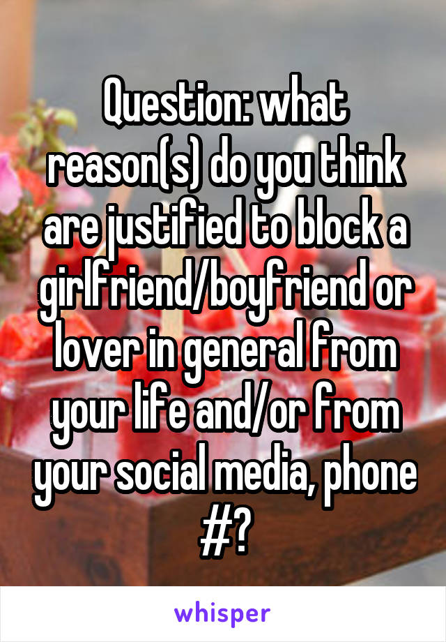 Question: what reason(s) do you think are justified to block a girlfriend/boyfriend or lover in general from your life and/or from your social media, phone #?