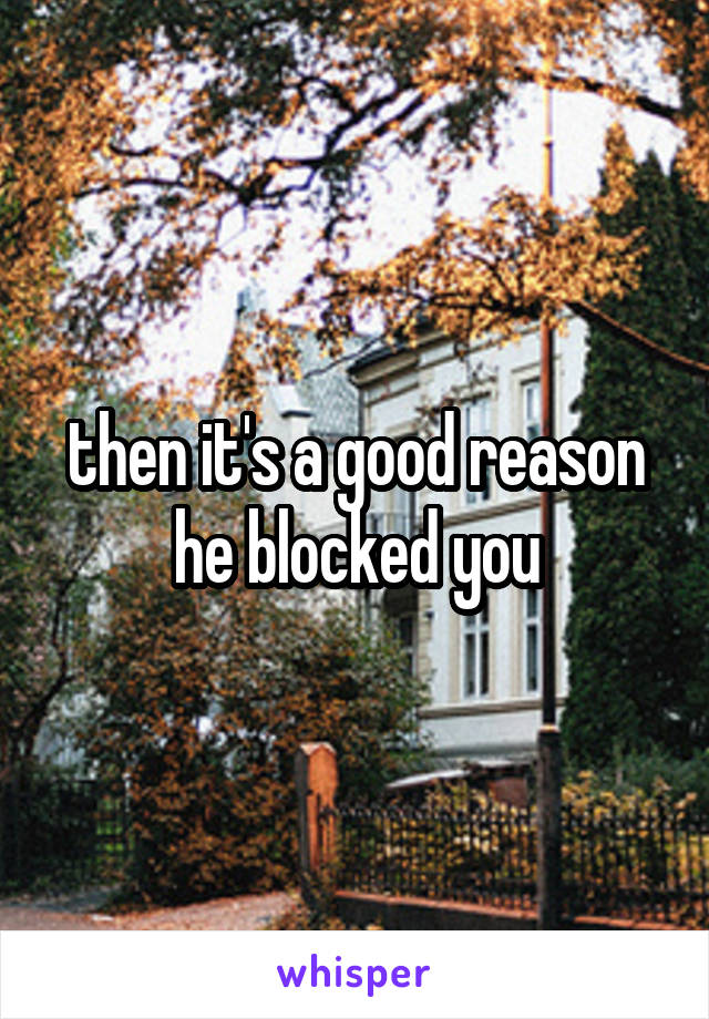 then it's a good reason he blocked you