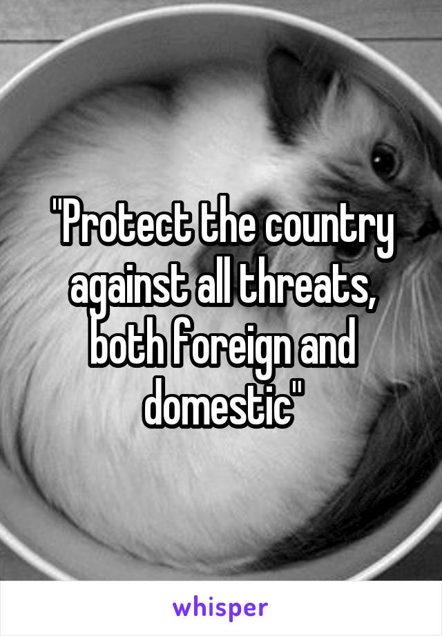 "Protect the country against all threats, both foreign and domestic"