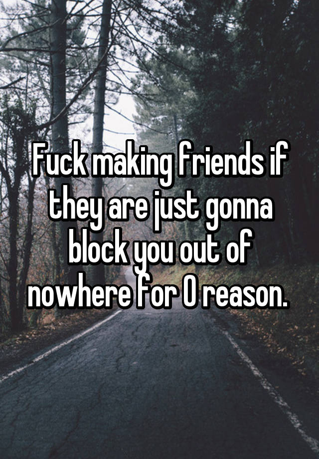 Fuck making friends if they are just gonna block you out of nowhere for 0 reason. 