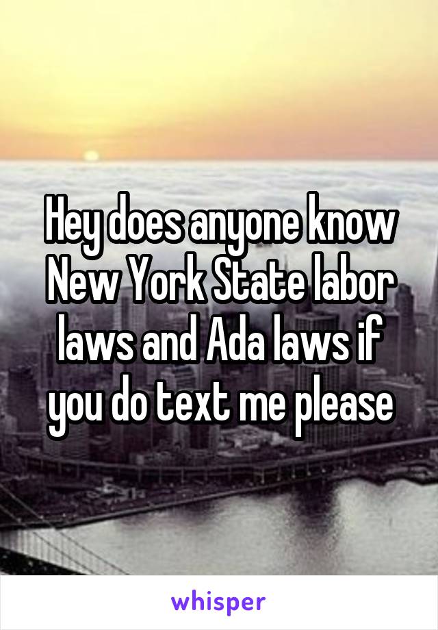 Hey does anyone know New York State labor laws and Ada laws if you do text me please