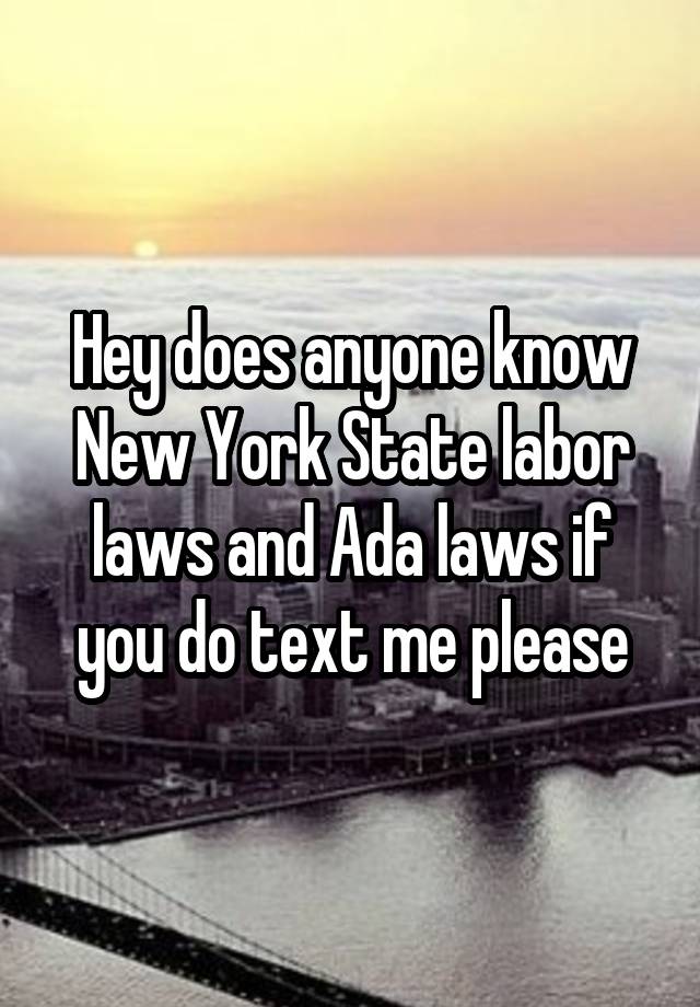 Hey does anyone know New York State labor laws and Ada laws if you do text me please