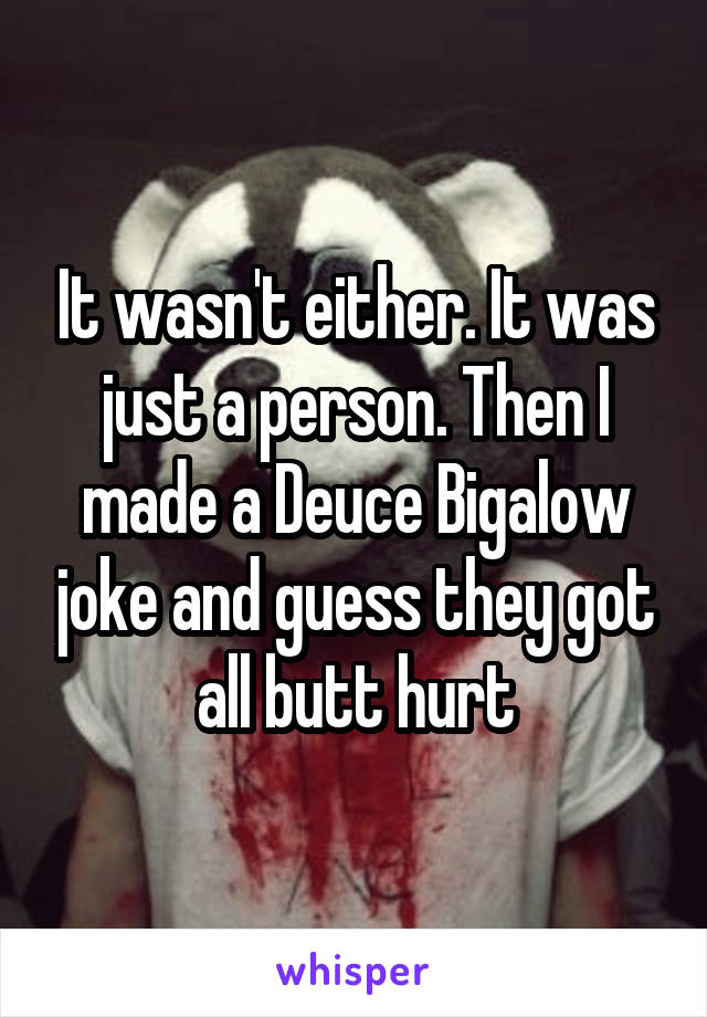 It wasn't either. It was just a person. Then I made a Deuce Bigalow joke and guess they got all butt hurt