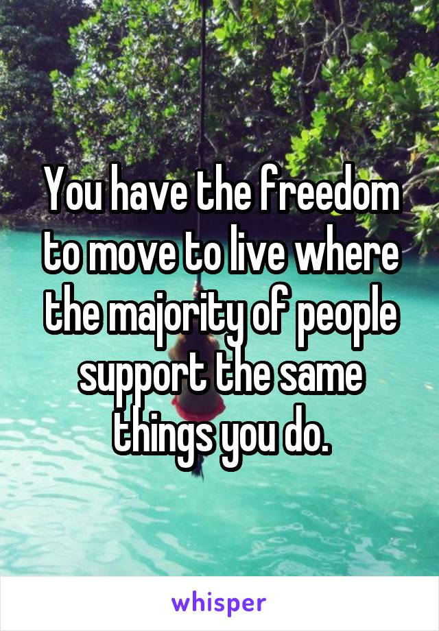 You have the freedom to move to live where the majority of people support the same things you do.