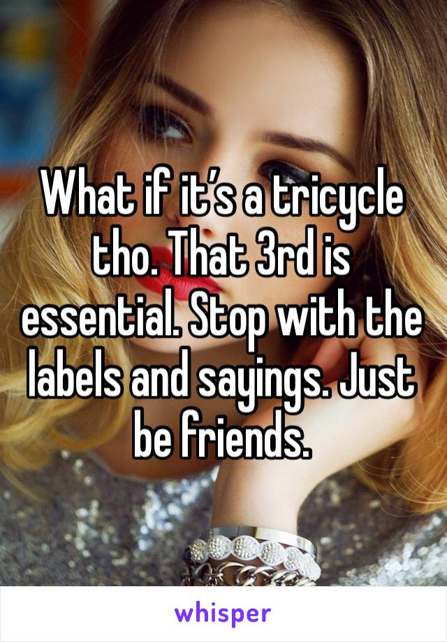 What if it’s a tricycle tho. That 3rd is essential. Stop with the labels and sayings. Just be friends. 