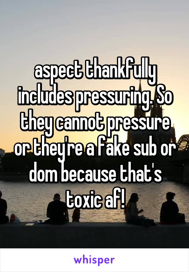 aspect thankfully includes pressuring. So they cannot pressure or they're a fake sub or dom because that's toxic af!