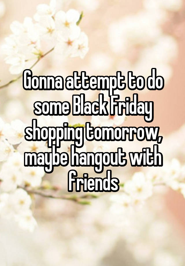 Gonna attempt to do some Black Friday shopping tomorrow, maybe hangout with friends