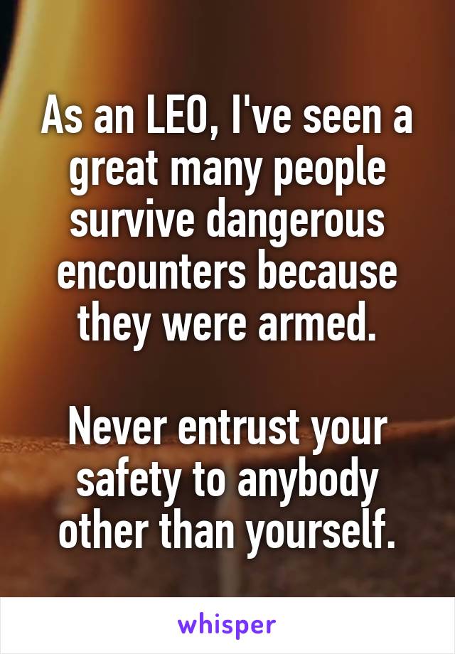 As an LEO, I've seen a great many people survive dangerous encounters because they were armed.

Never entrust your safety to anybody other than yourself.
