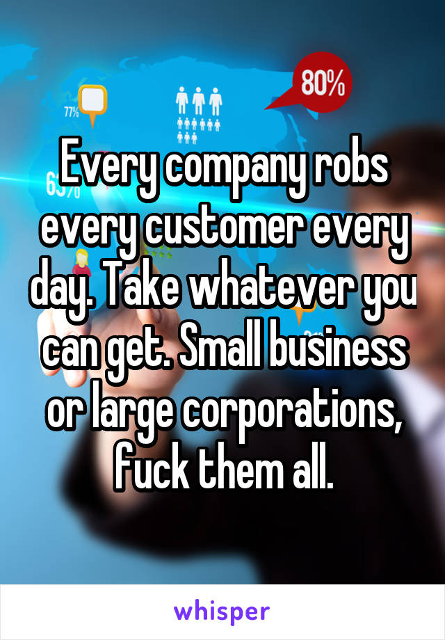 Every company robs every customer every day. Take whatever you can get. Small business or large corporations, fuck them all.