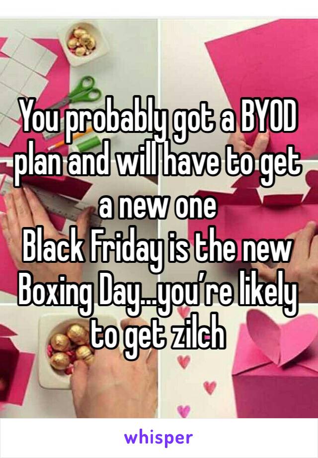 You probably got a BYOD plan and will have to get a new one
Black Friday is the new Boxing Day…you’re likely to get zilch